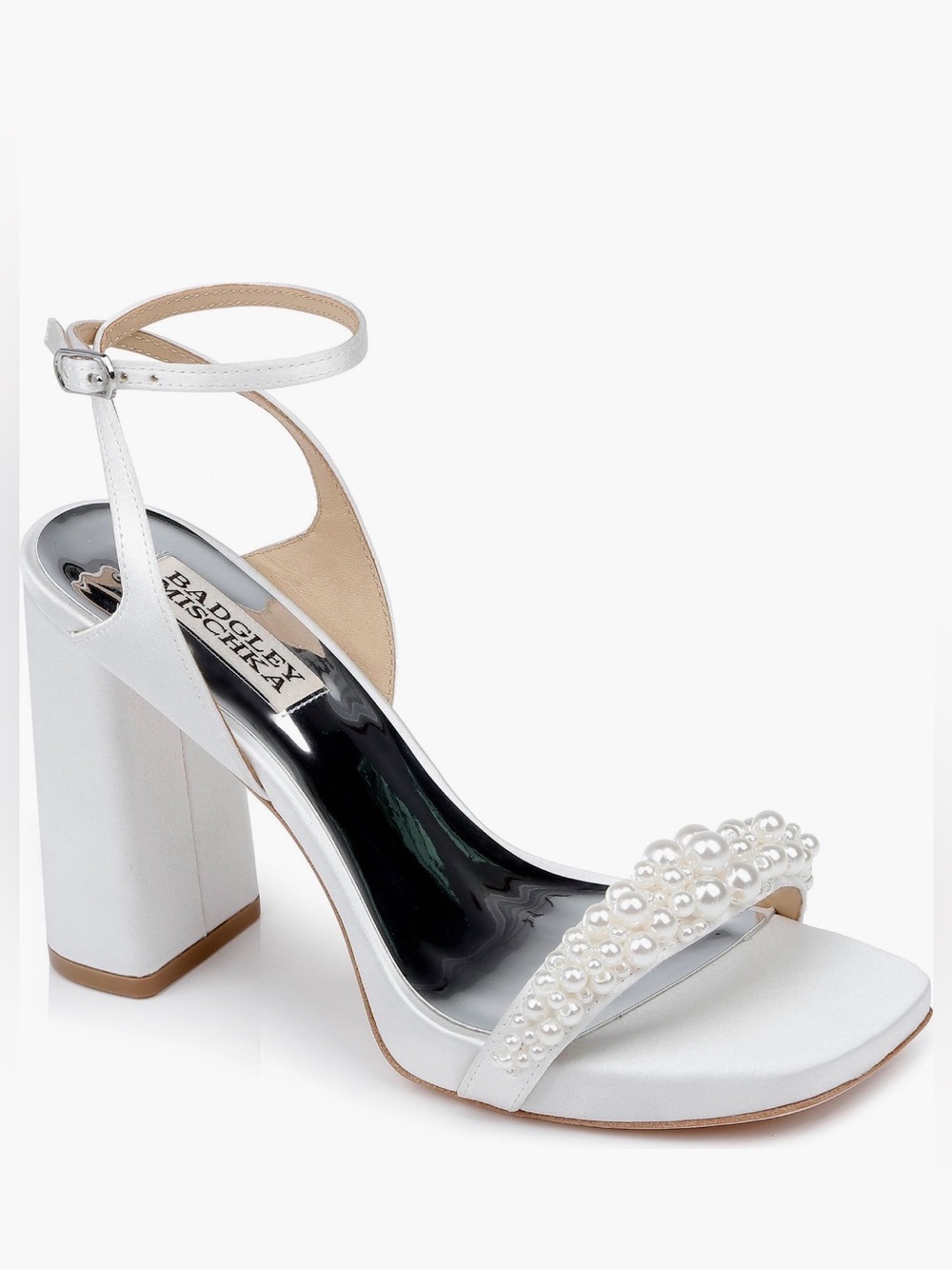 Badgley Mischka Calida White Satin Ankle Strap Sandals Women's 10
